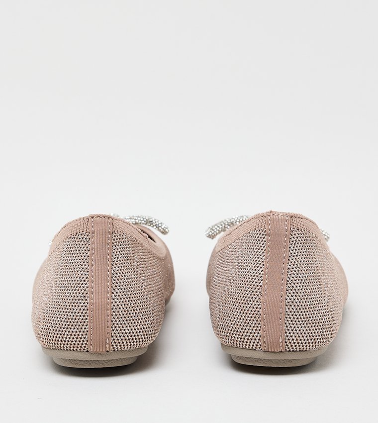 CLEO POINT Brooch Detail Knitted Slip-on Shoes
