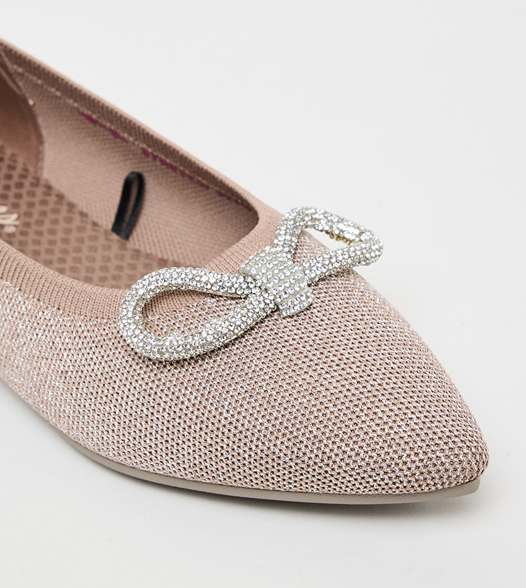 CLEO POINT Brooch Detail Knitted Slip-on Shoes