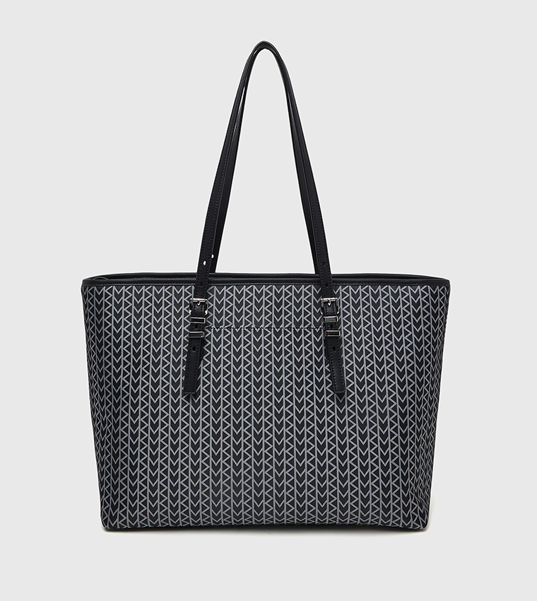 QUINN Patterned Zip Closure Tote Bag