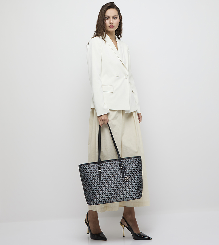 QUINN Patterned Zip Closure Tote Bag