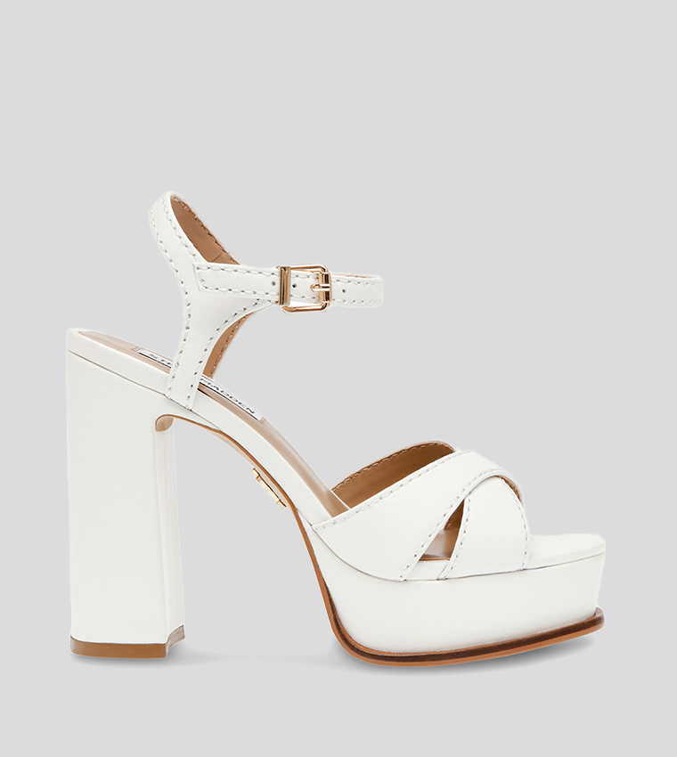 Buy Steve Madden ACCLAIM Ankle Strap Platform Heel Sandals In White ...