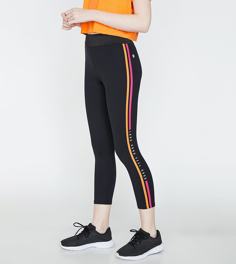 Buy Koton Striped Detailed Leggings In Black