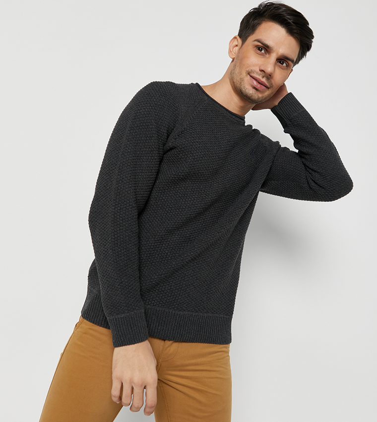 Buy Beverly Hills Polo Club Popcorn Textured Roll Neck Raglan Crew Neck Sweater Grey In Grey 6thStreet Oman