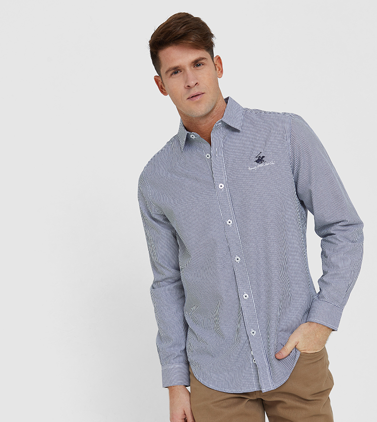 Long Sleeve Classic Collar Classic Pin Stripe Poplin Shirt 