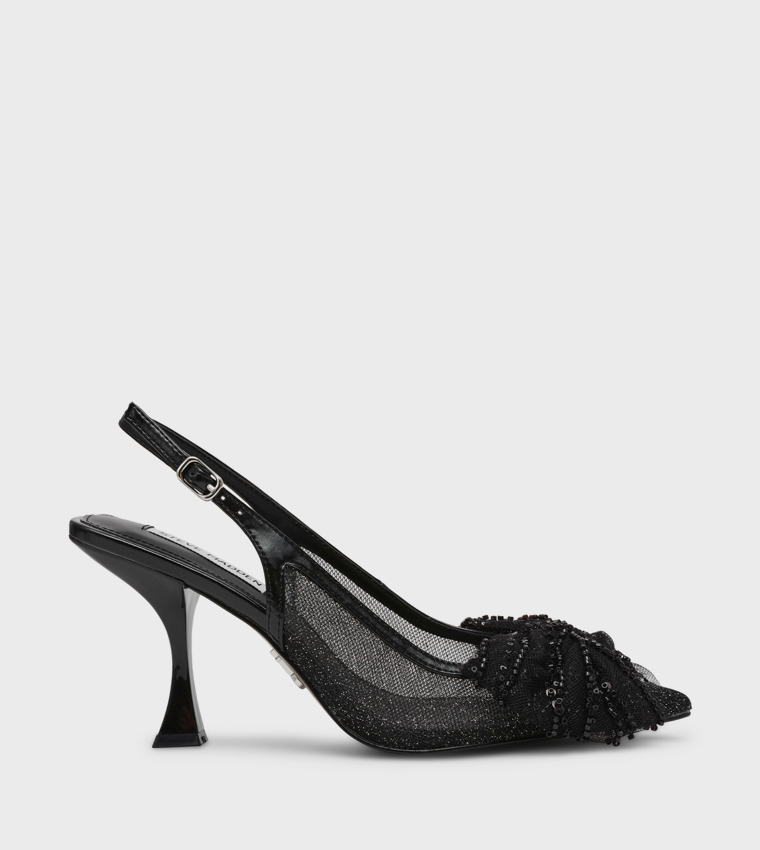 NIGHT-FALL Embellished Bow Slingback Pumps