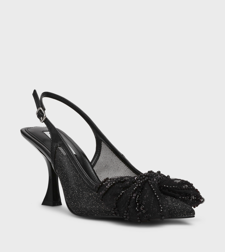 NIGHT-FALL Embellished Bow Slingback Pumps