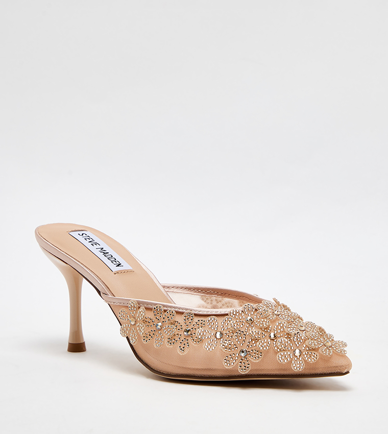 SEHARA Appliqued Mesh Mule Pumps