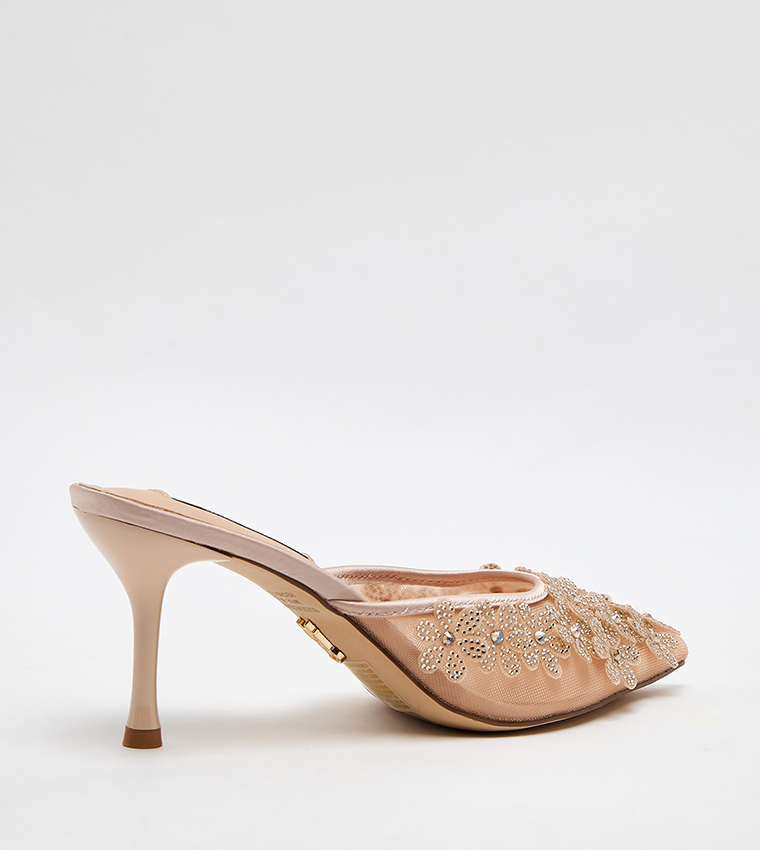 SEHARA Appliqued Mesh Mule Pumps