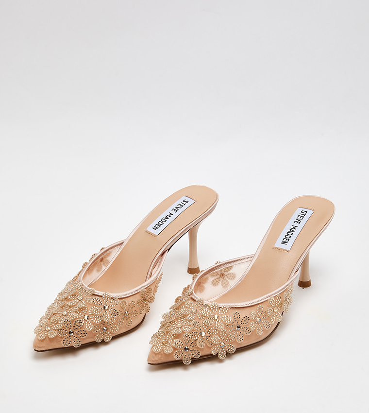 SEHARA Appliqued Mesh Mule Pumps