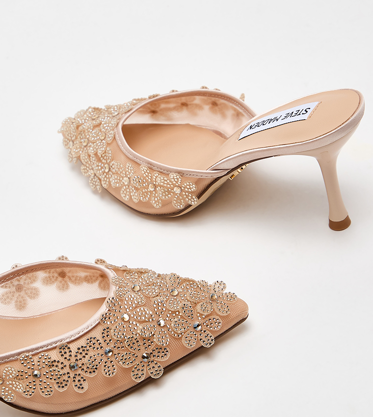SEHARA Appliqued Mesh Mule Pumps