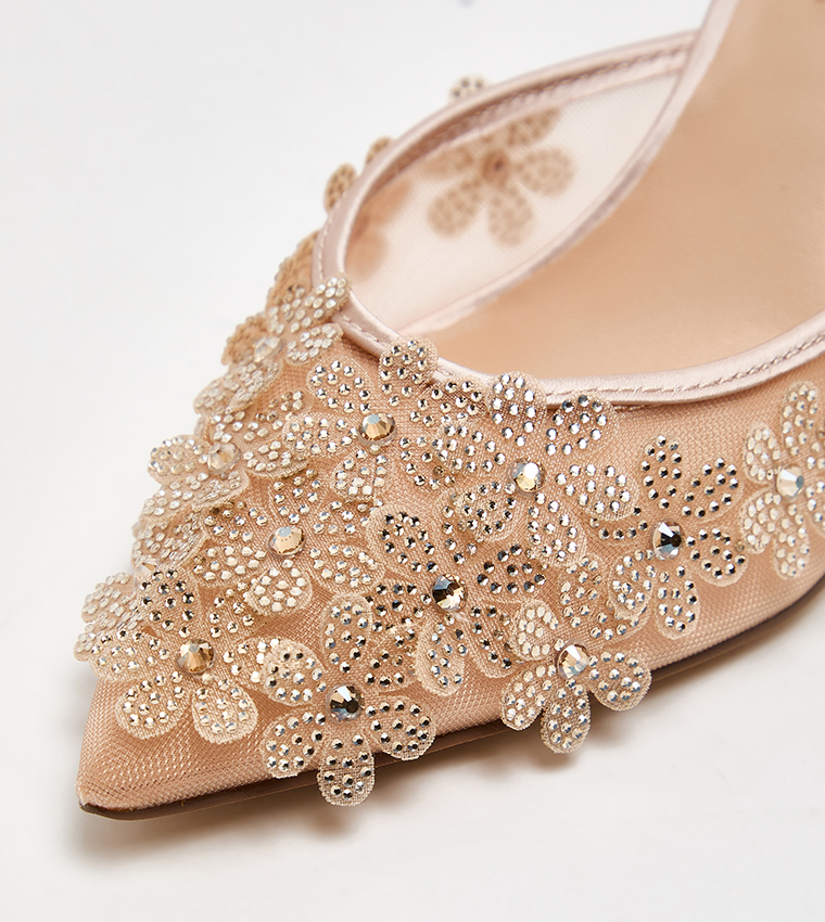 SEHARA Appliqued Mesh Mule Pumps