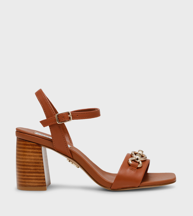 LABELLA Metal Accent Ankle Loop Block Heeled Sandals