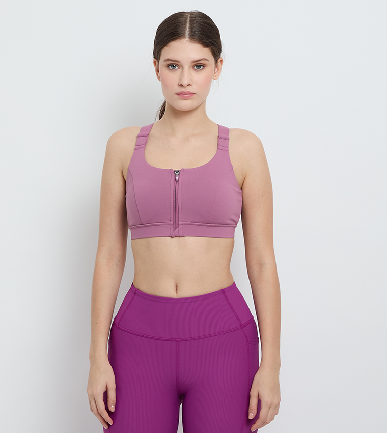 GO WALK Front-Zipper Sports Bra