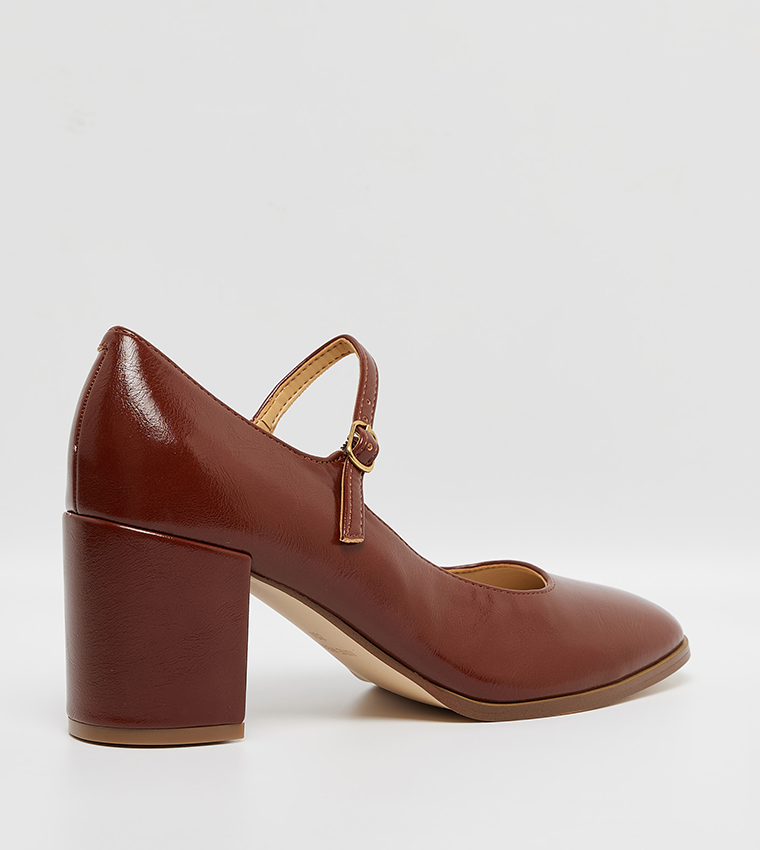 Textured Block Heel Mary Janes