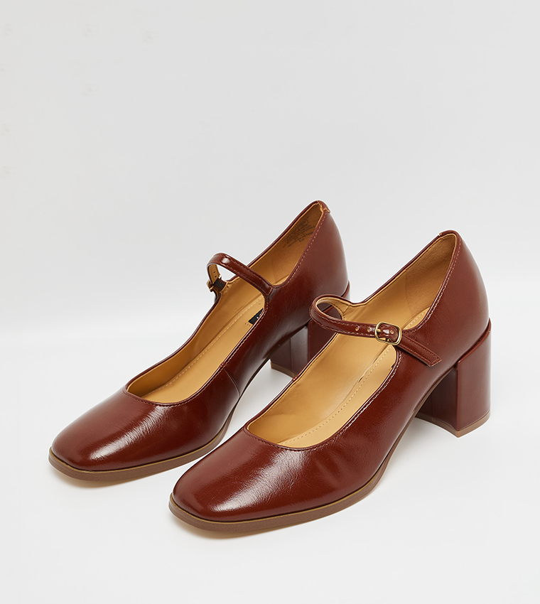 Textured Block Heel Mary Janes