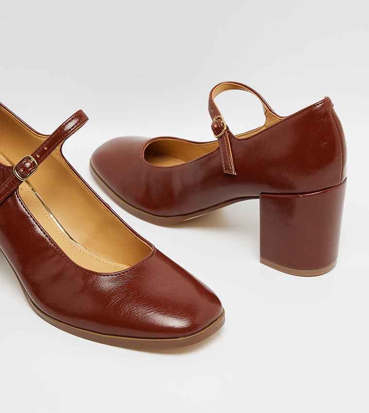 Textured Block Heel Mary Janes