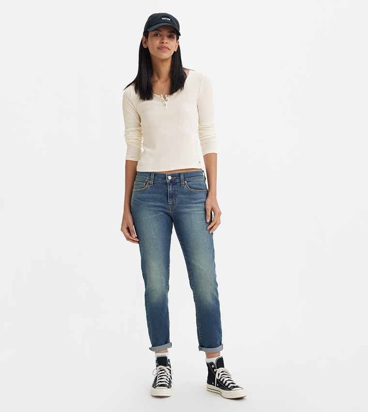 Faded Mid Rise Boyfriend Fit Jeans