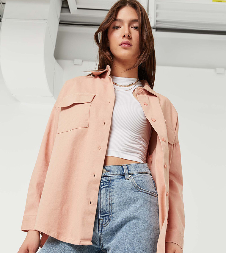 Shirt Jacket Long Sleeves In Pink 