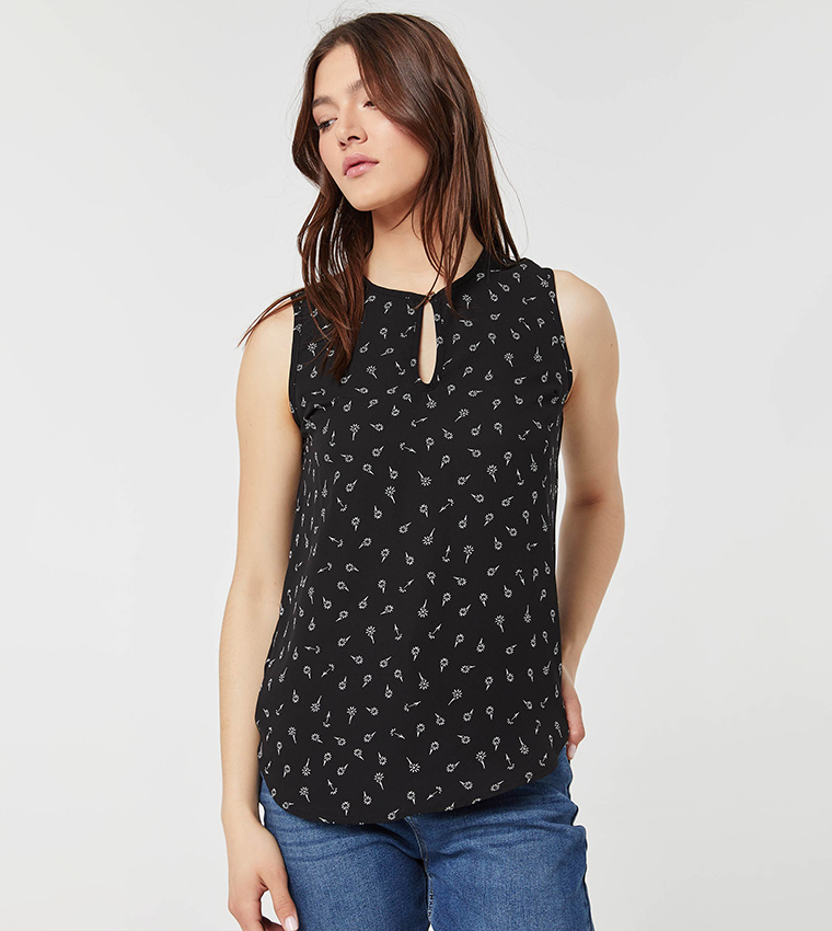 Buy Ardene Keyhole Floral Tank Top In Black