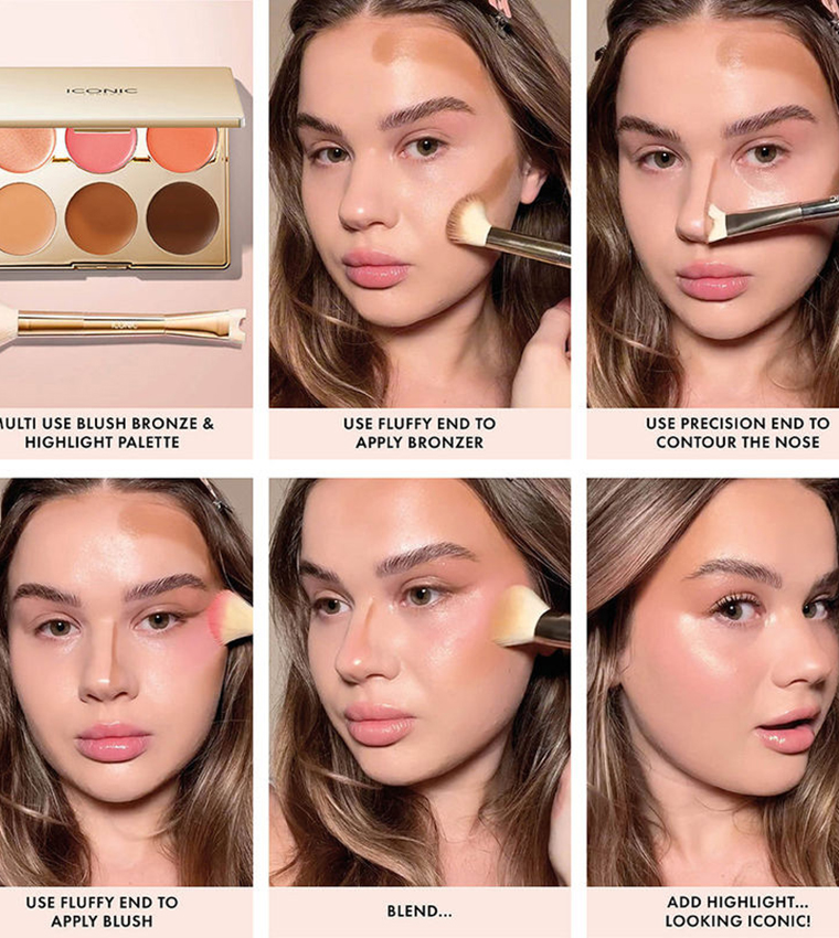 Multi - Use Cream Blush, Bronze and Highlight Palette, 6pcs