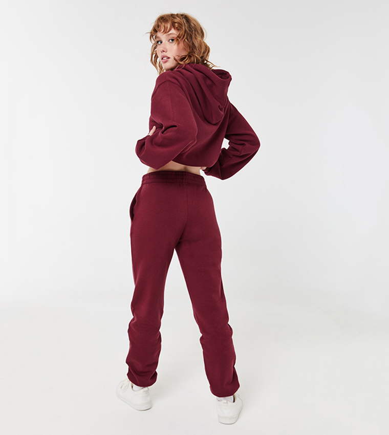 Ardene Side Stripe Sweatpants in Burgundy, Size, Polyester/Cotton, Fleece -Lined