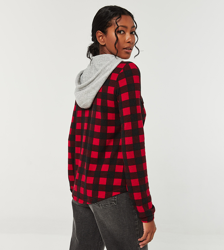 Red black checkered hoodie sale