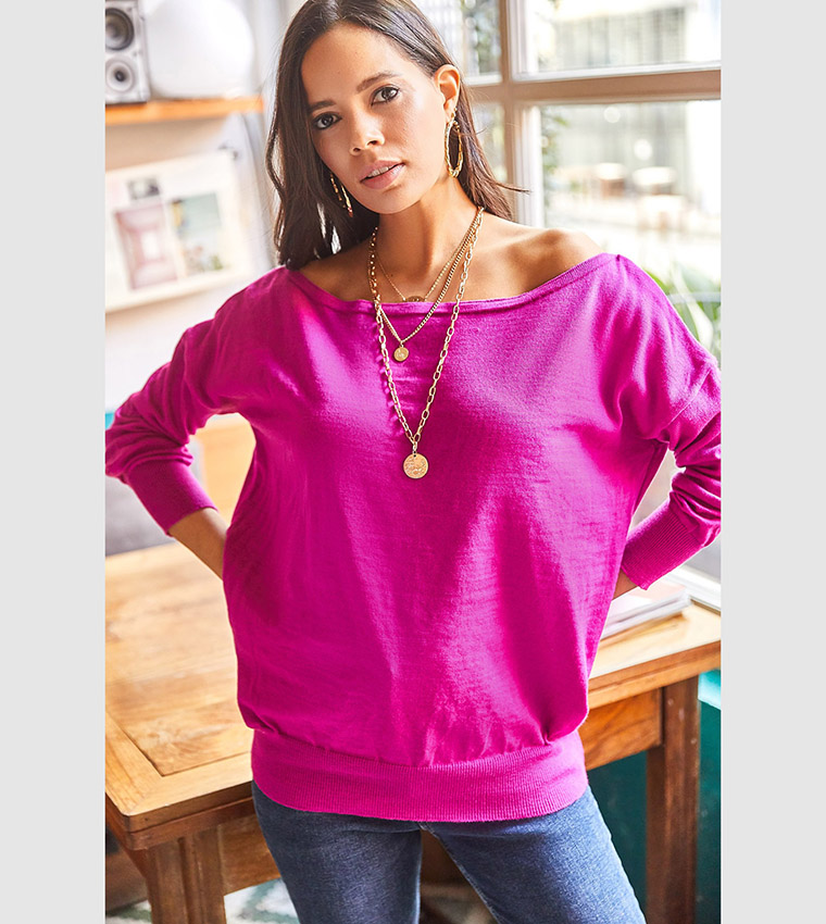 Boat Neck Long Sleeves Sweater