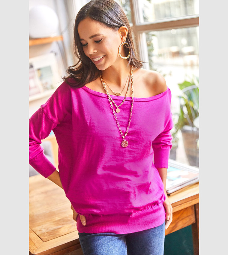 Boat Neck Long Sleeves Sweater