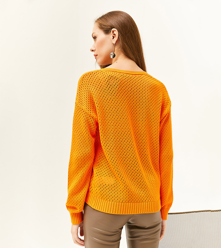 Square Neck Openwork Knitted Sweater