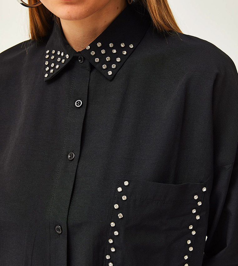 Embellished Pocket Detail Oversized Shirt