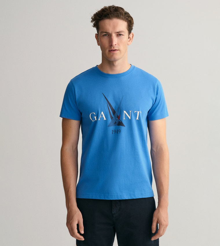 Sail Theme Print Crew Neck T-Shirt