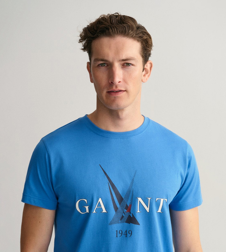 Sail Theme Print Crew Neck T-Shirt