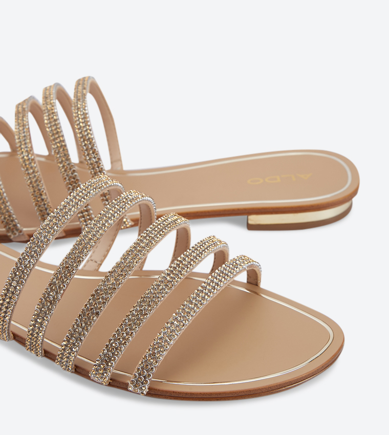 Buy Aldo Droelian Embellished Straps Round Toe Slides Gold