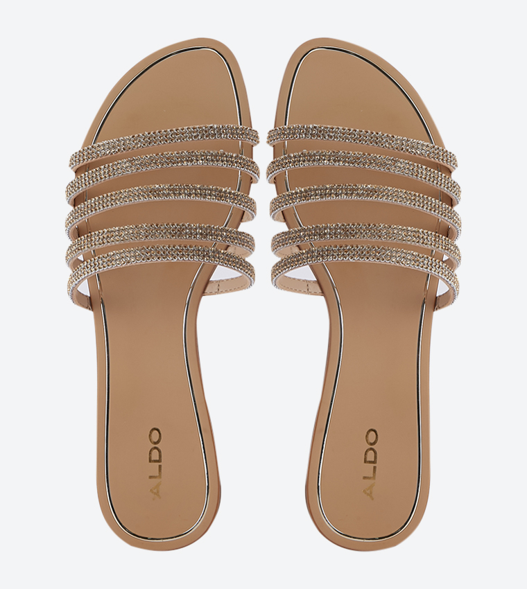 Buy Aldo Droelian Embellished Straps Round Toe Slides Gold