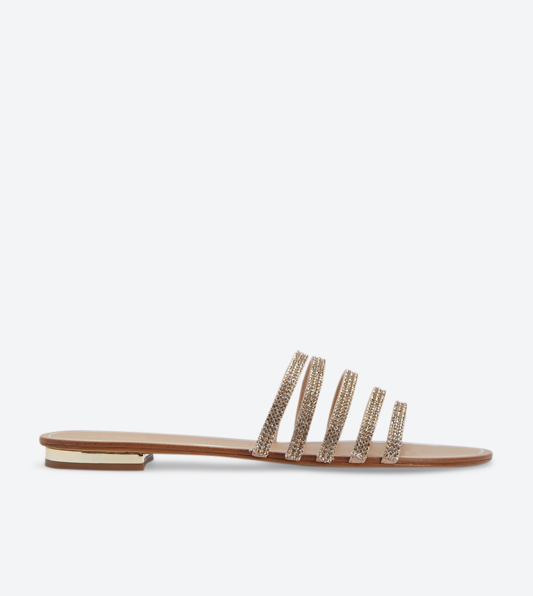 Buy Aldo Droelian Embellished Straps Round Toe Slides Gold