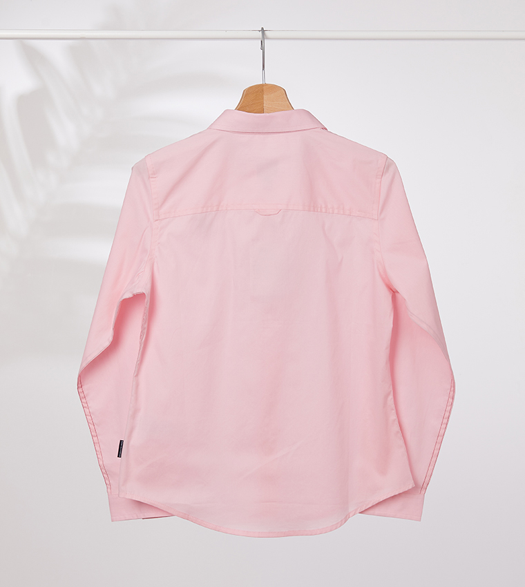 Collared Neck Long Sleeve Shirt-Pink