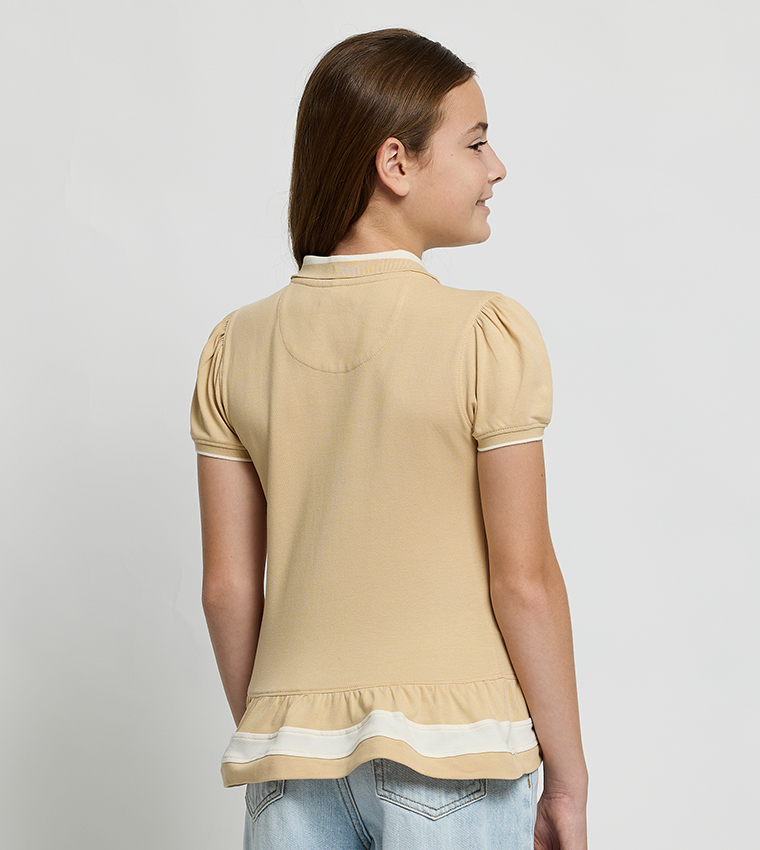 Logo Embroidered Peplum Polo T-Shirt