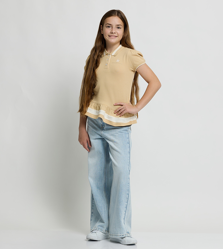 Logo Embroidered Peplum Polo T-Shirt