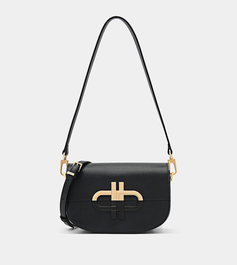 Logo Detail Leather Flap Shoulder Bag