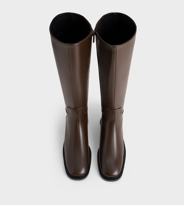 Buy Charles Keith Zippered Knee High Riding Boots In Brown