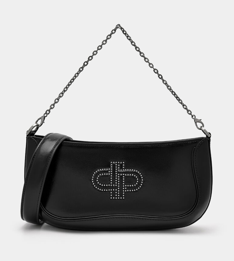 Embellished Oiled Leather Shoulder Bag