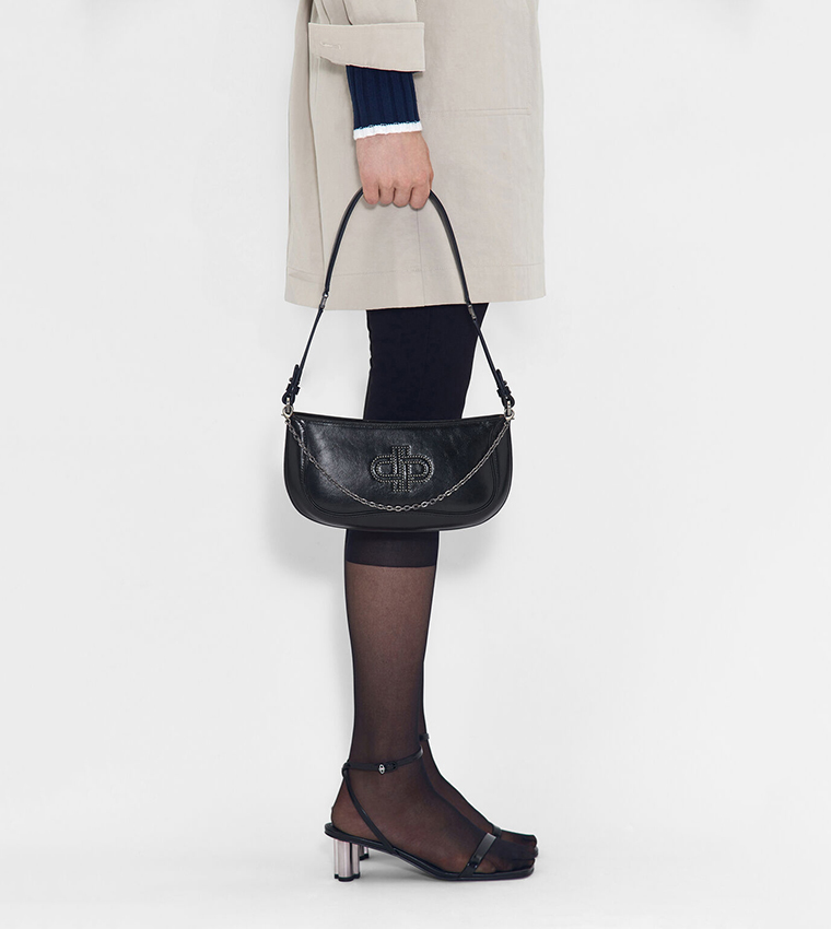 Embellished Oiled Leather Shoulder Bag