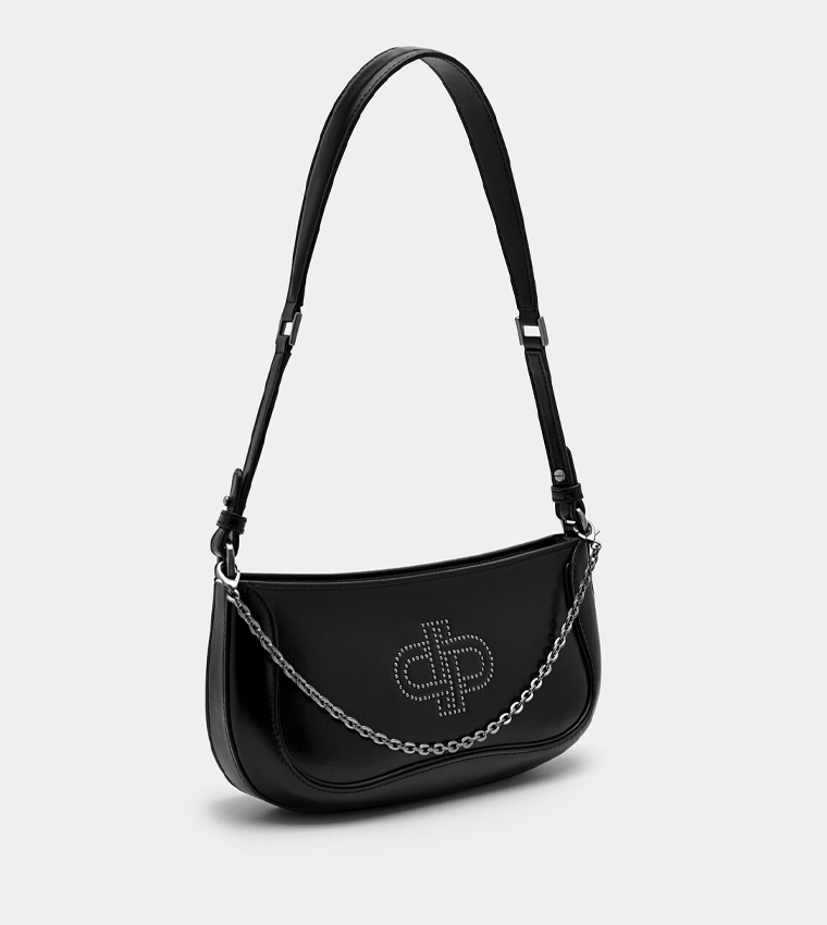 Embellished Oiled Leather Shoulder Bag