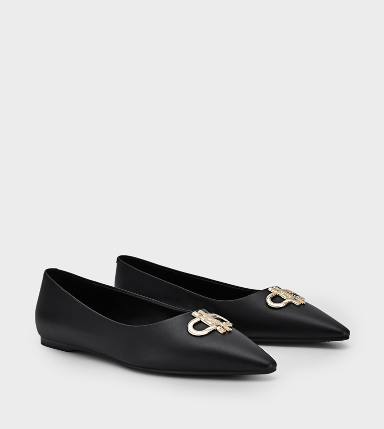 ICON Logo Detail Leather Ballerinas