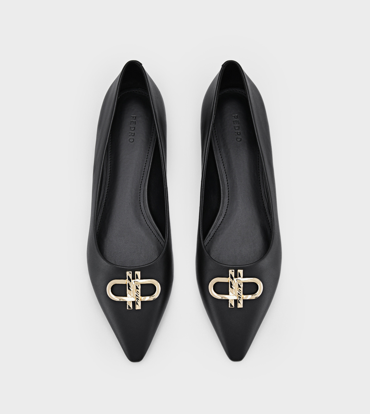 ICON Logo Detail Leather Ballerinas