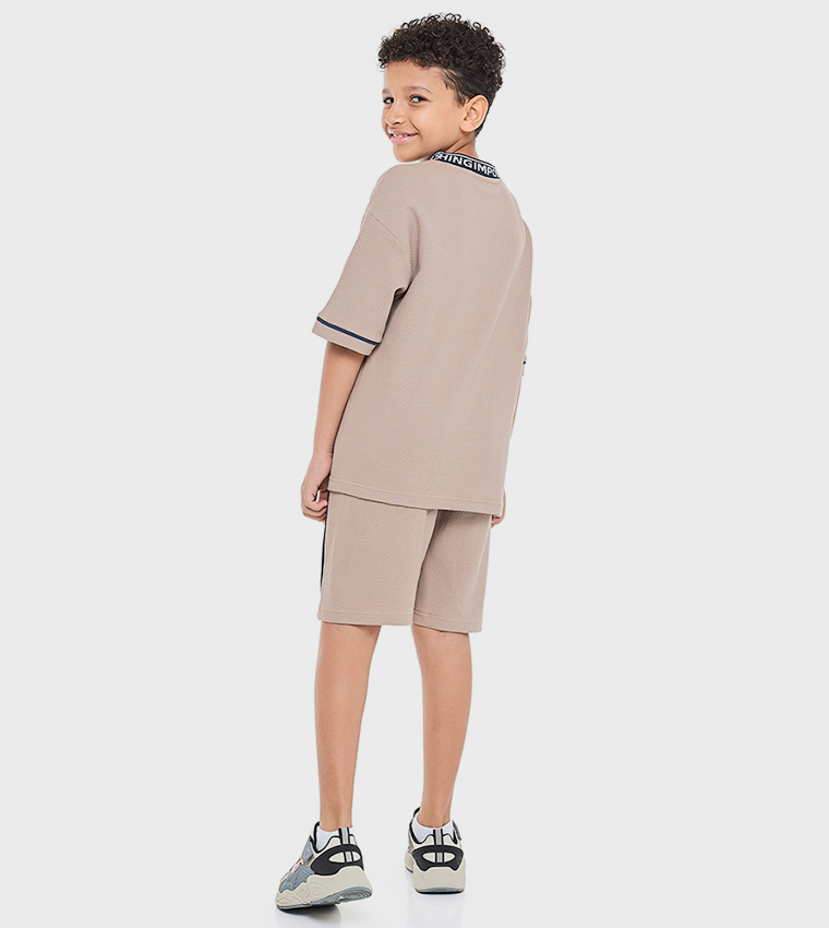 Textured Crew Neck T-Shirt and Shorts Set