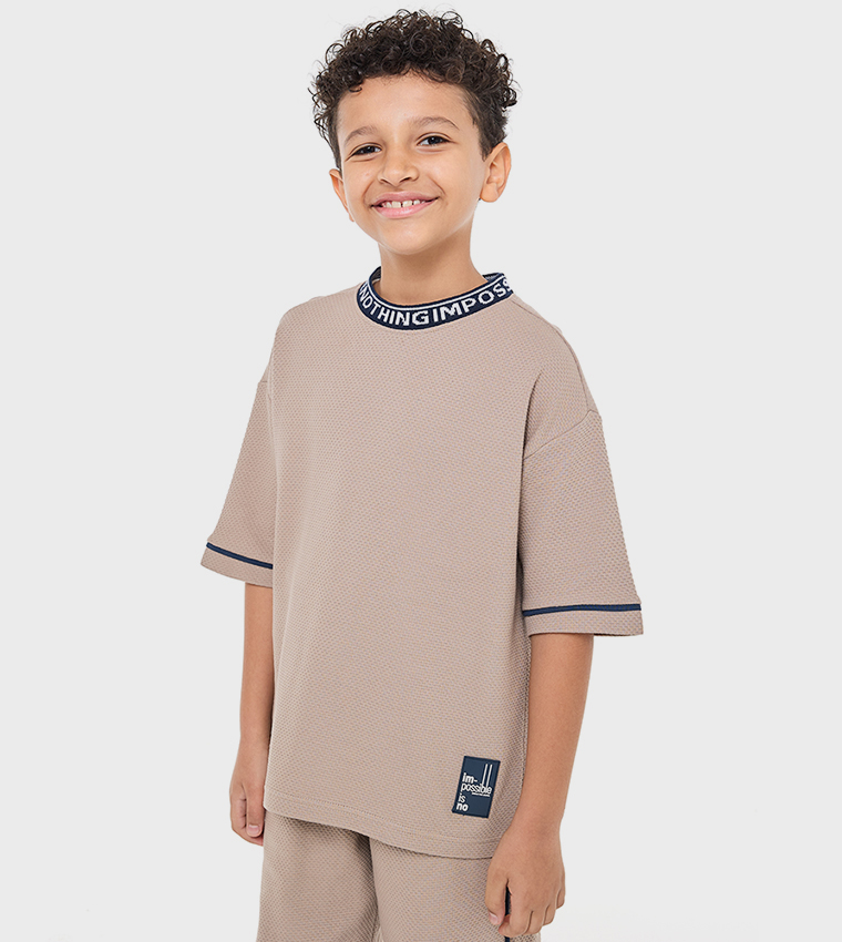 Textured Crew Neck T-Shirt and Shorts Set