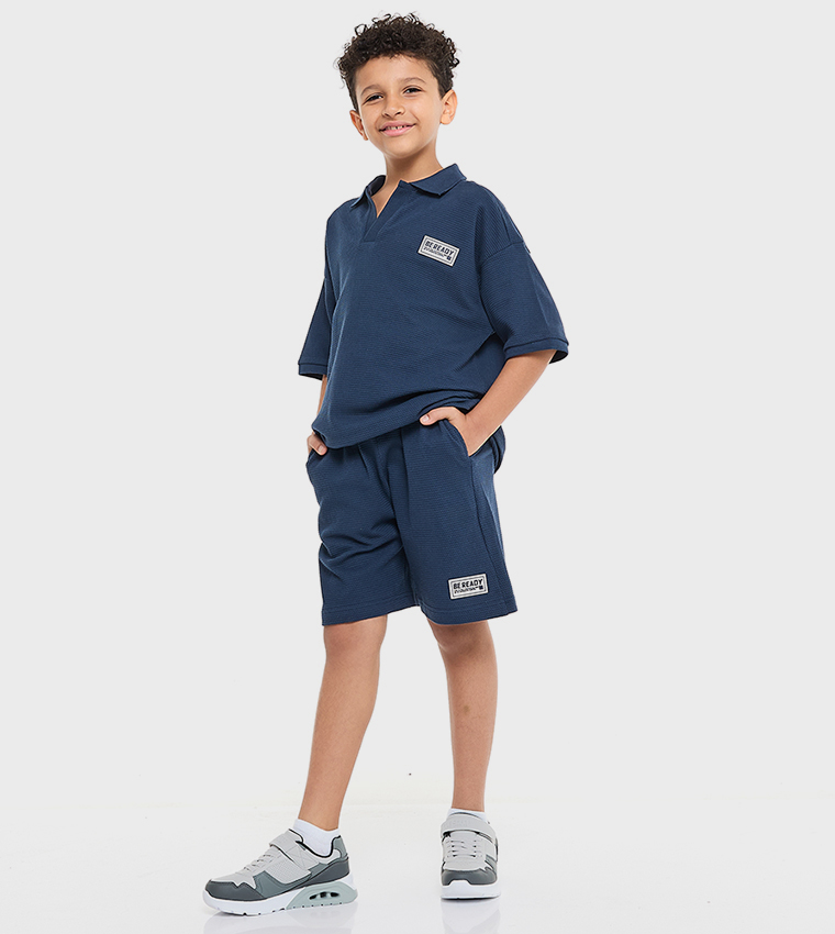 Textured Polo T-Shirt and Shorts Set