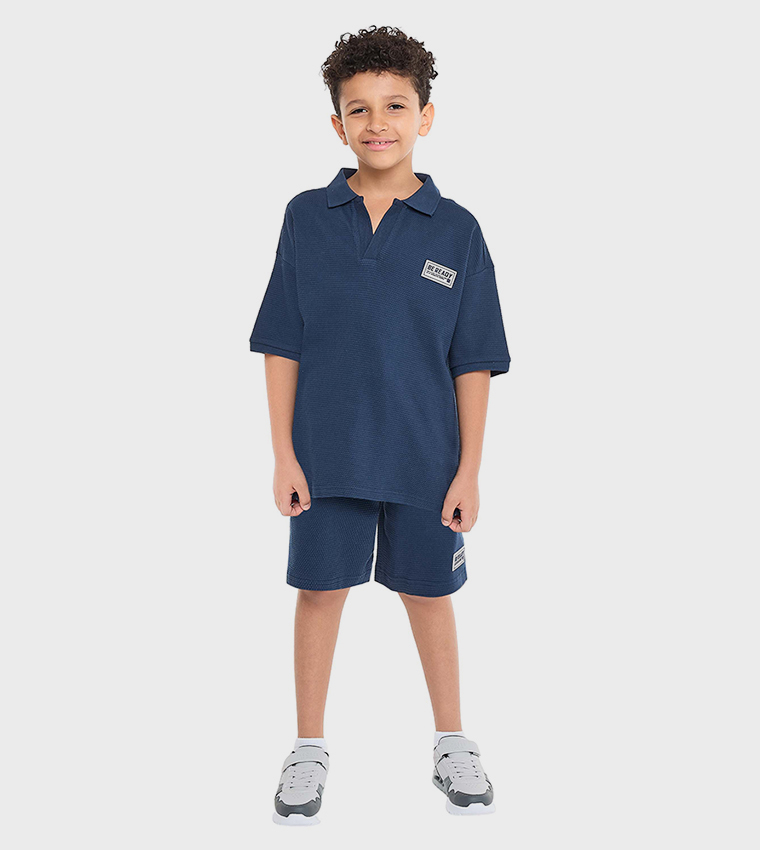 Textured Polo T-Shirt and Shorts Set