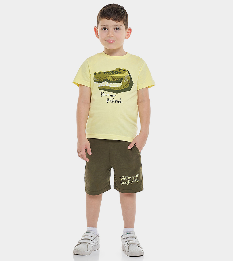 Printed T-Shirt & Pull-On Shorts Set